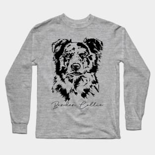 Merle Border Collie dog Portrait Long Sleeve T-Shirt